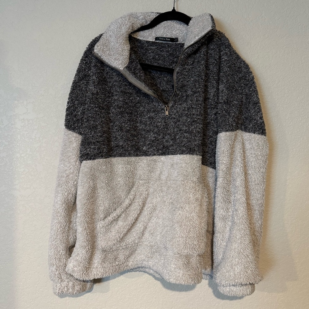 Doe & Rae Gray and Cream Teddy Jacket Cozy Fleece